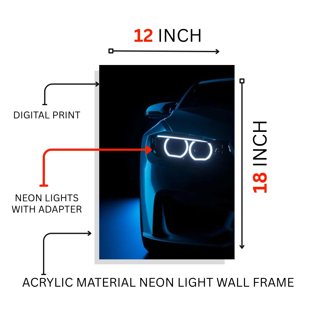 Djane Studio Neon Wall Frame | Acrylic Neon Car Frame for Living Room, Bedroom, Office & Gaming Room | Modern Home Décor | Pack of 1 | Size 12x18 Inch